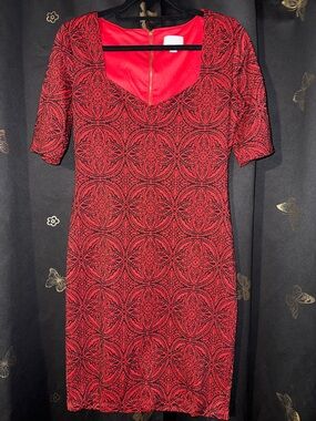 Bisou Bisou Red Patterned Sheath Dress - Classic Feminine Style